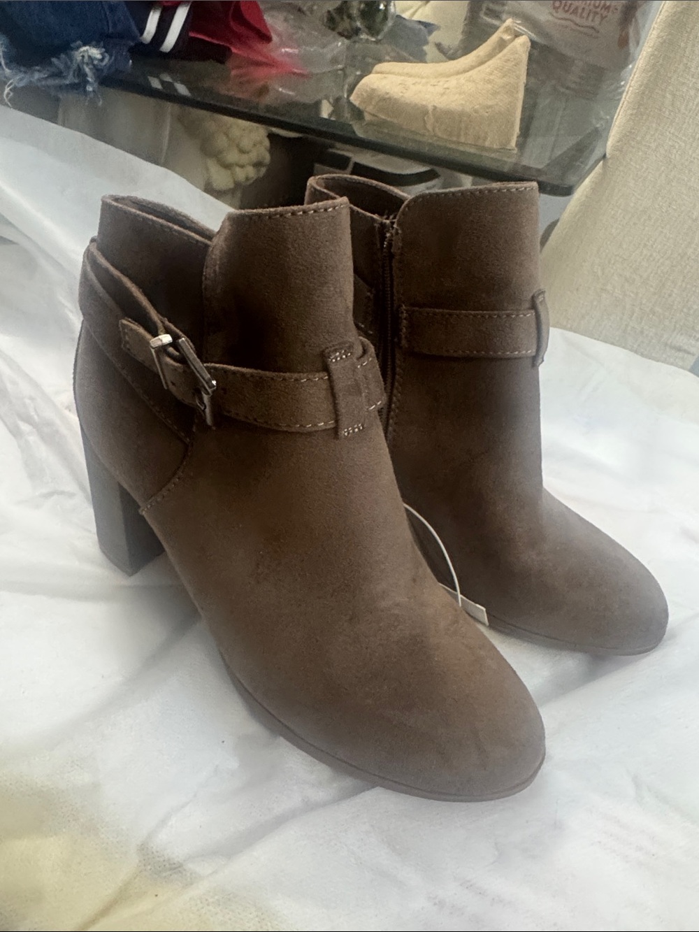 Merona Brown Suede Ankle Booties with Side Buckle
